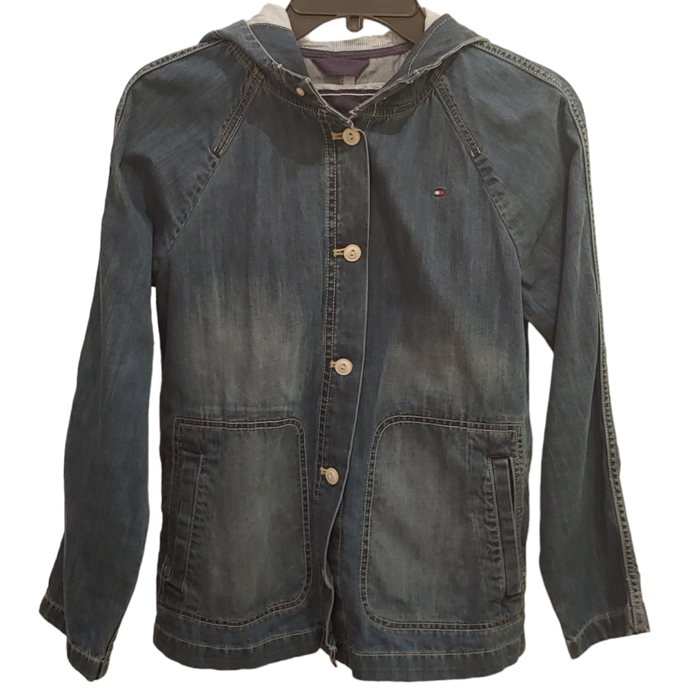 Tommy Hilfiger Girls Denim Jean Jacket Hoodie Size XL/16
